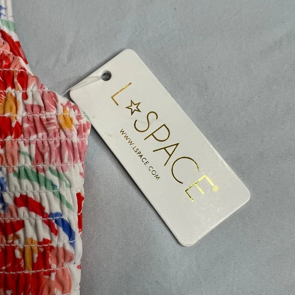 L*Space Izzy Smocked Bikini Top Size M Multicolor Floral Bralette Swimwear NWT